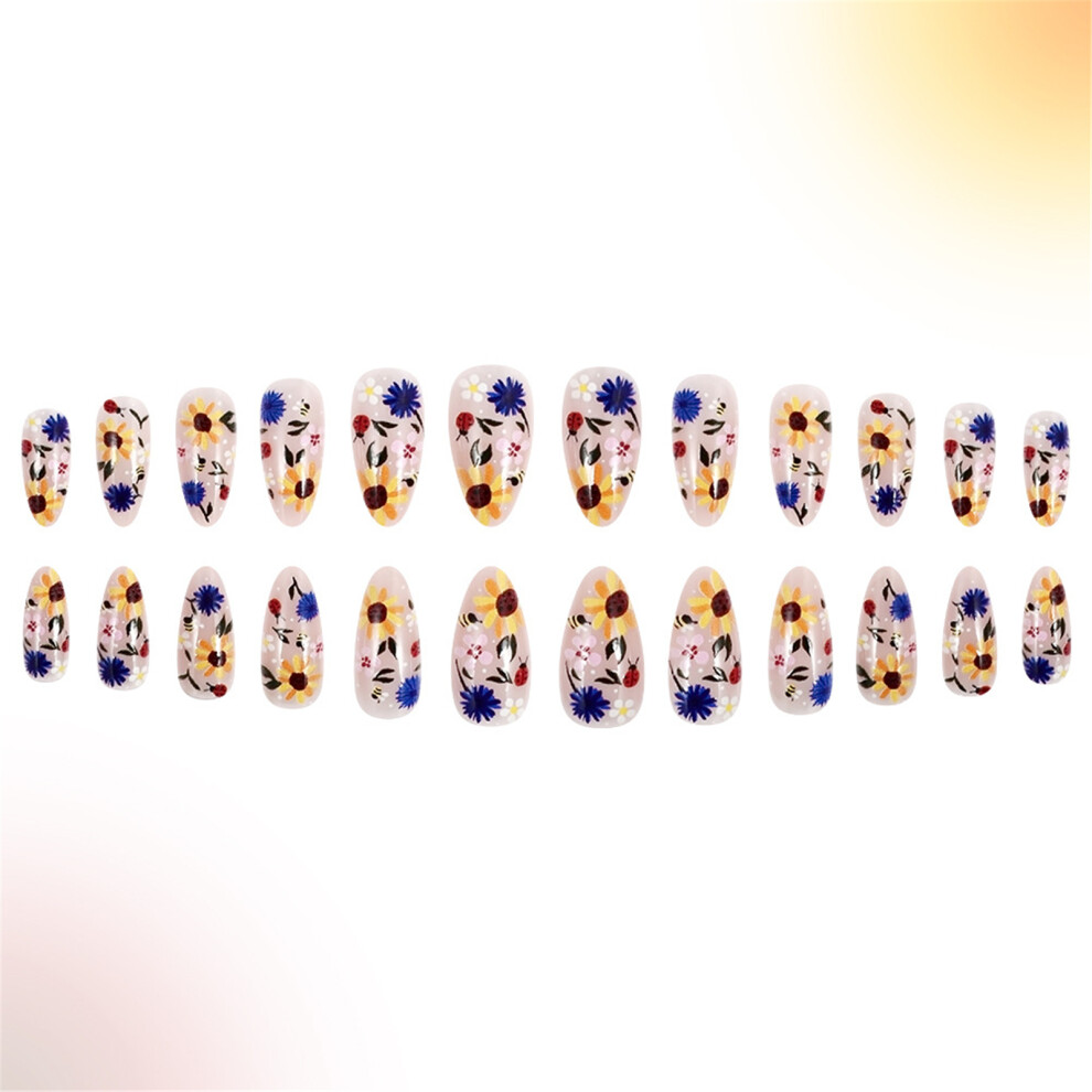 24pcs Press On Nail Short Almond Thanksgiving False Nail Stick
