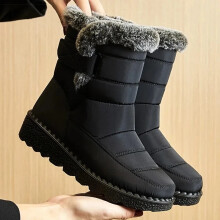 (Black, Tag 44 Size=UK 8.5) Winter Waterproof Boots Snow Ladies Womens Boots Ankle Fur Lined Warm