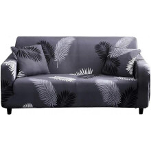 Stretch Sofa Covers Printed Couch Cover Sofa Slipcovers for 3 Cushion Couches Elastic Universal Furniture Protector with 1 Pillowcase(Large, Black Fea