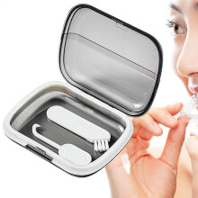 Mouth Guard Holder - Slim Aligner Case for Retainers and Night Guards, Portable Transparent Black Denture Case with Braces Tool
