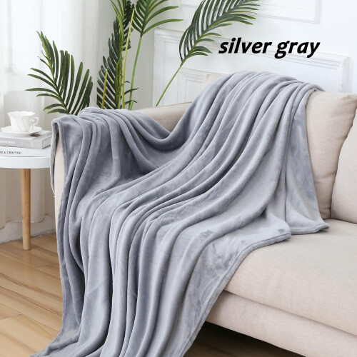 Polyester Blanket Cozy Bedding Blanket 47x78 Inches Solid Silver Gray All-Purpose Soft Warm Throw Blanket 1