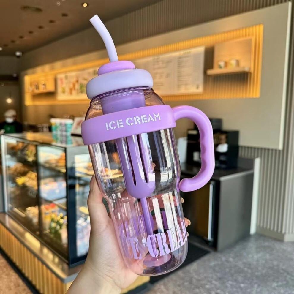 High Aesthetic Value Bobo Cup 1300ml with Handle, Portable Flower Tea Storage Water Bottle, Purple Sports Straw Cup-image-OPC-PKF528N-NEW