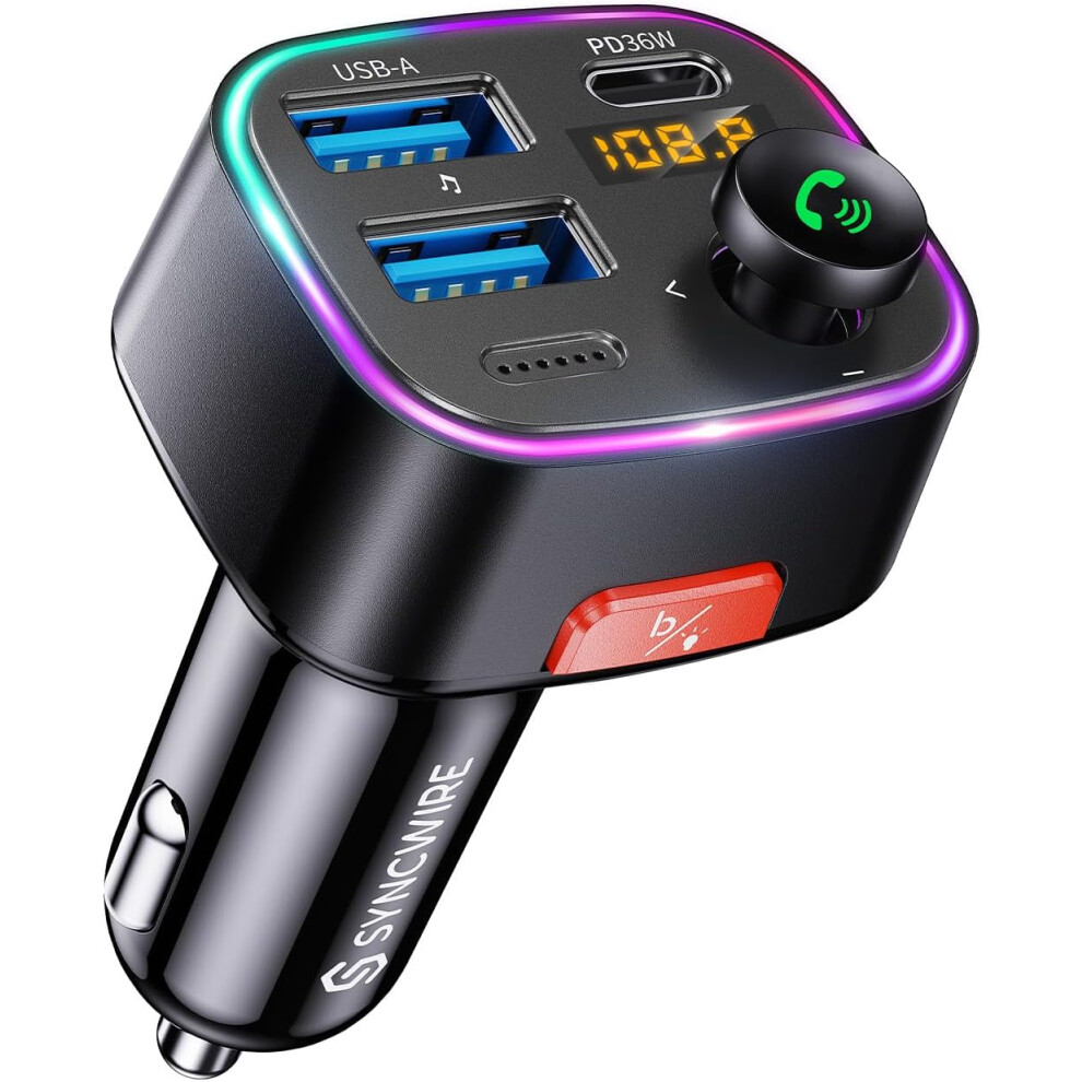 Syncwire Bluetooth 5.4 Fm Transmitter Car Adapter 48W (Pd 36W & 12W Light 6914710948726