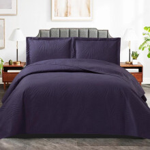 (purple-Leaf Bedspread, Single Bedspread 185 x 240 cm) 3 Piece Quilted Bedspread Bed Throw Single Double King Size Embossed Bedding Set
