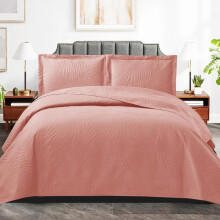(pink-Leaf Bedspread, Super King Size Bedspread 250 x 270 cm) 3 Piece Quilted Bedspread Bed Throw Single Double King Size Embossed Bedding Set