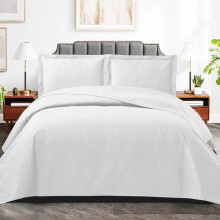 (white-Leaf Bedspread, King Size Bedspread 250 x 240 cm) 3 Piece Quilted Bedspread Bed Throw Single Double King Size Embossed Bedding Set