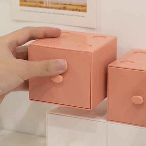 Stackable PS Desktop Storage Box with Drawer, Orange, 9.4x9.1x8.3cm 2