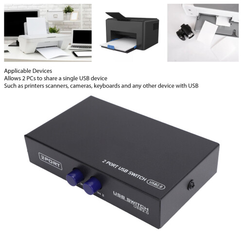 2 Port USB Switcher for Printer Scanner Camera Keyboard - Black, Iron 2