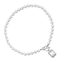 Elegant Imitation Pearl Necklace Pendant for Women Steel Color, One Size