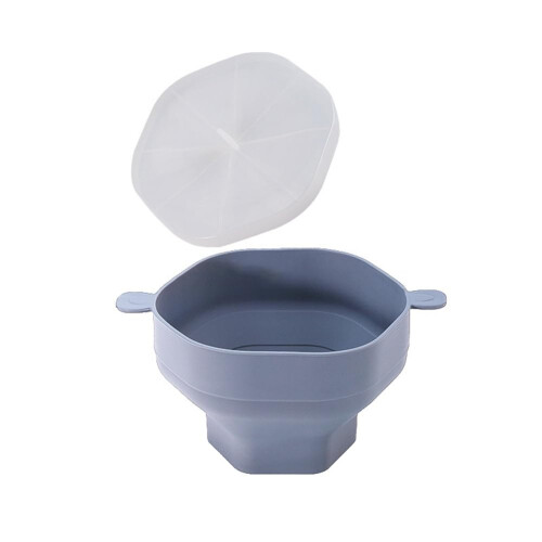 Silicone Microwave Popcorn Bowl with Lid, Foldable Popcorn Maker, 2.5 Quart Capacity, Gray Kitchen Baking Tool