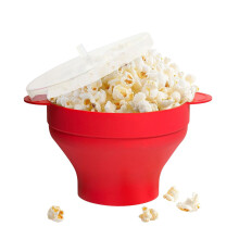 Silicone Popcorn Bowl - 15 Cup Capacity Microwavable Popcorn Maker, High-Temp Resistant, Dishwasher Safe, Red