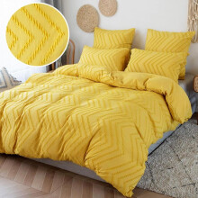 (Yellow, US King) Soft Comfortable Bedding Set, 3 Counts/set Including 1 Count Wavy Print Duvet Cover & 2 Counts Pillowcases without Filler, Modern-style Bed