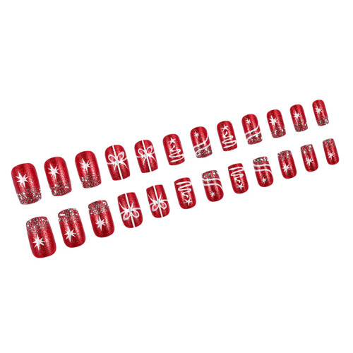 Christmas Press on Nails Short Square Stick on Nail False Nails