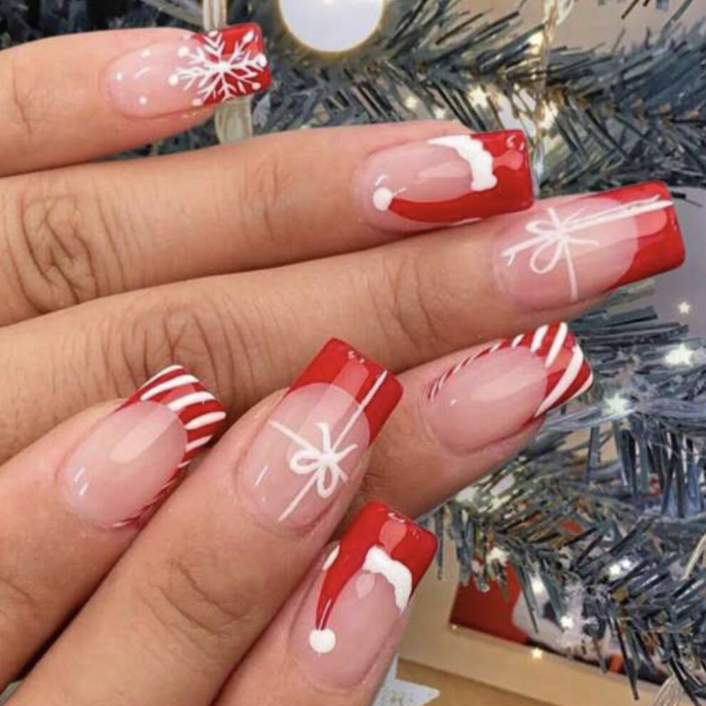 Christmas Press on Nails Medium Square False Nails French Tip