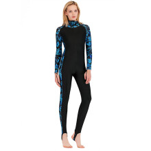 Stretch Wetsuit for Women, Blue, Size L, Front Zip, Full Body Sun Protection, Hooded, Long Sleeve for Snorkeling and Surfing