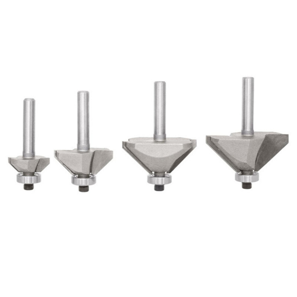 4Pcs Hex Shank Chamfer Routers Bit Set Edges Forming Woodworking 7627000063434