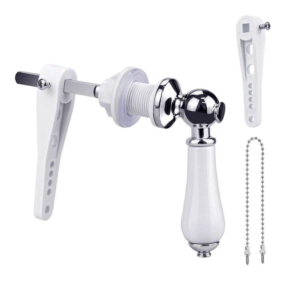 Toilet Flush Handle Replacement - Vintage White Porcelain Lever With Chrome Plated Finish, Universal Fit For Cistern Tanks 9016109774972