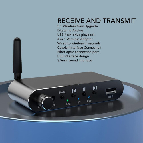 Bluetooth Receiver Transmitter 4 in 1 Multifunction Support U Disk Playback HiFi DAC Digital to Analog Converter for Long Range Streaming 2