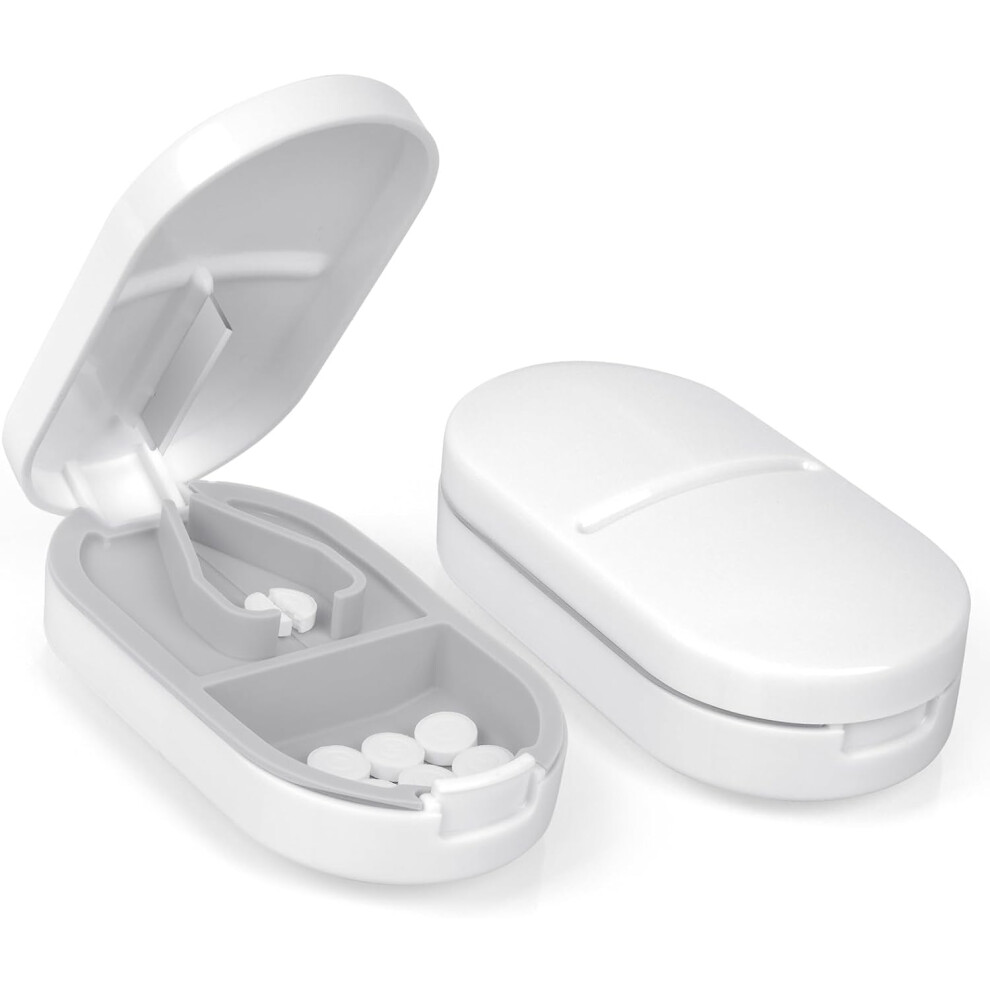 White (White) Small Pill Tablet Cutter, Portable Pill Splitter For Small And Large Pills Cut In Half Quarter, Cutting & Storage 2 In 1 Tablet Pill Dispenser