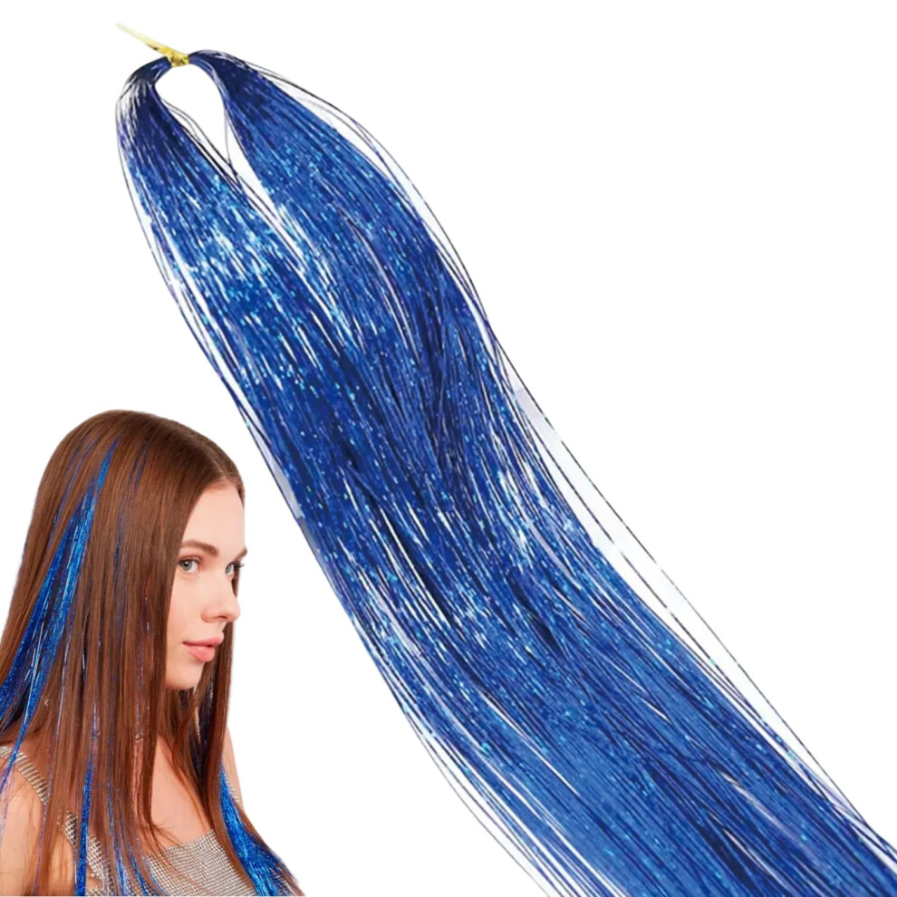 Royal Blue Hair Tinsel Extensions 1200 Strands 37 Inch Glitter Straight Hair Tinsel for Women Girls Party Cosplay