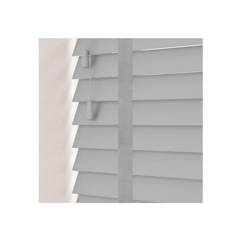 (Grey  with Tape, 120cm x 150cm) Faux Wood Blinds Wooden Window Venetian Blind 50mm Horizontal Slats with White Silver/Grey Tape Trimmable, Child Safe-image-OPC-PKF59QV-NEW