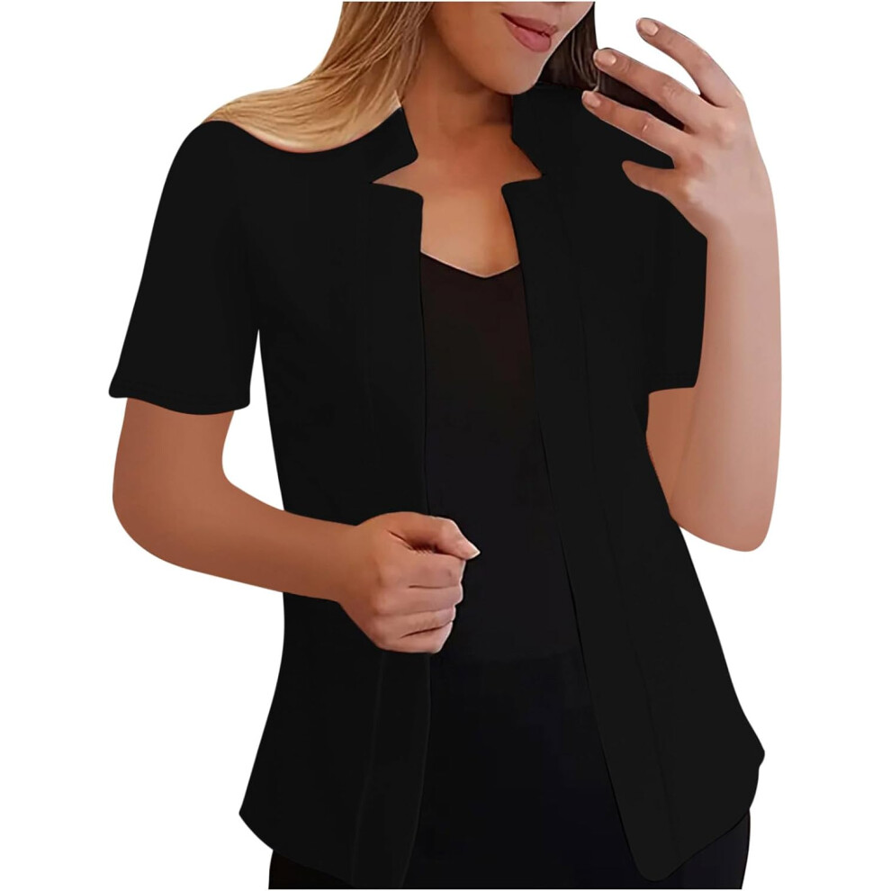 (L, 001* ) Cardigans For Women Uk Womens Blazers Jackets Summer Short Sleeve Business Casual Outfits Lapel Work Office Suit Blazer Lightweight Sl Black