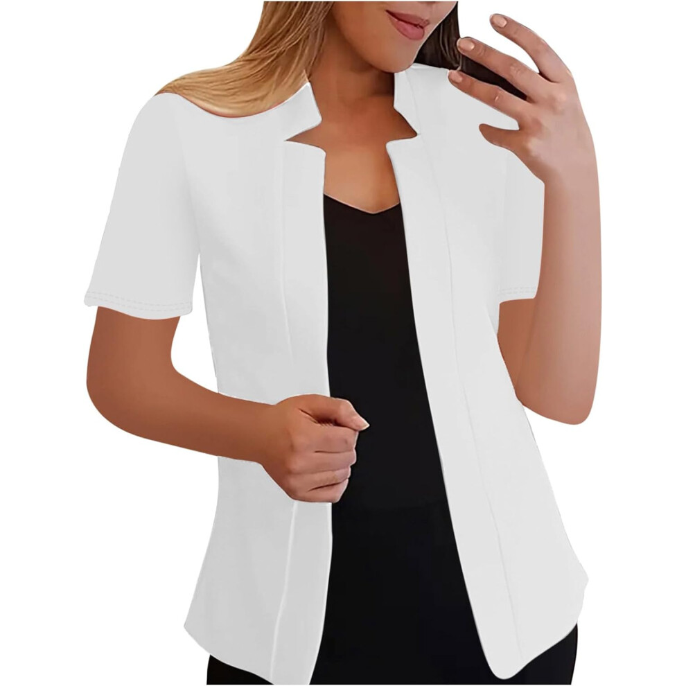(S, 001* ) Cardigans For Women Uk Womens Blazers Jackets Summer Short Sleeve Business Casual Outfits Lapel Work Office Suit Blazer Lightweight Sl White