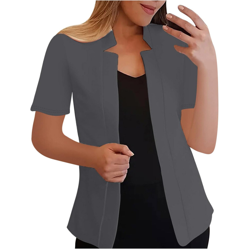 (L, 001* ) Cardigans For Women Uk Womens Blazers Jackets Summer Short Sleeve Business Casual Outfits Lapel Work Office Suit Blazer Lightweight Sli Gray