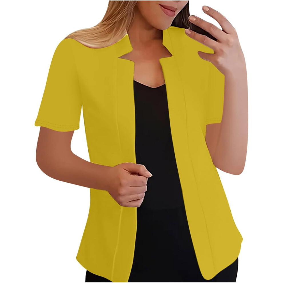 (Xl, 001* ) Cardigans For Women Uk Womens Blazers Jackets Summer Short Sleeve Business Casual Outfits Lapel Work Office Suit Blazer Lightweight Yellow