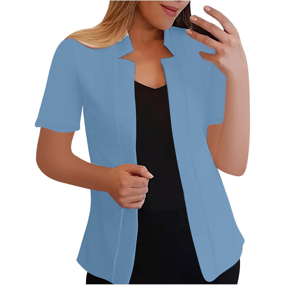 (S, 002* ) Cardigans For Women Uk Womens Blazers Jackets Summer Short Sleeve Business Casual Outfits Lapel Work Office Suit Blazer Lightweight Sli Blue