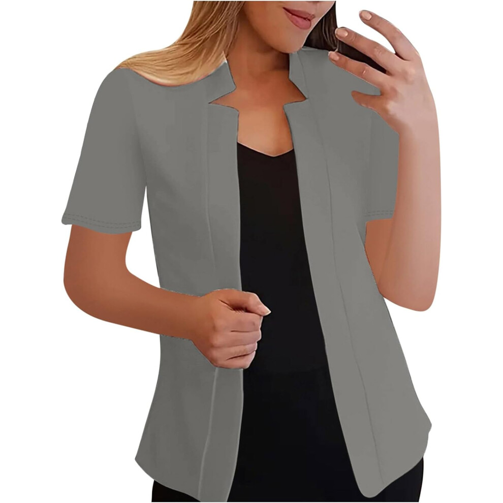 (L, 002* ) Cardigans For Women Uk Womens Blazers Jackets Summer Short Sleeve Business Casual Outfits Lapel Work Office Suit Blazer Lightweight Sli Gray