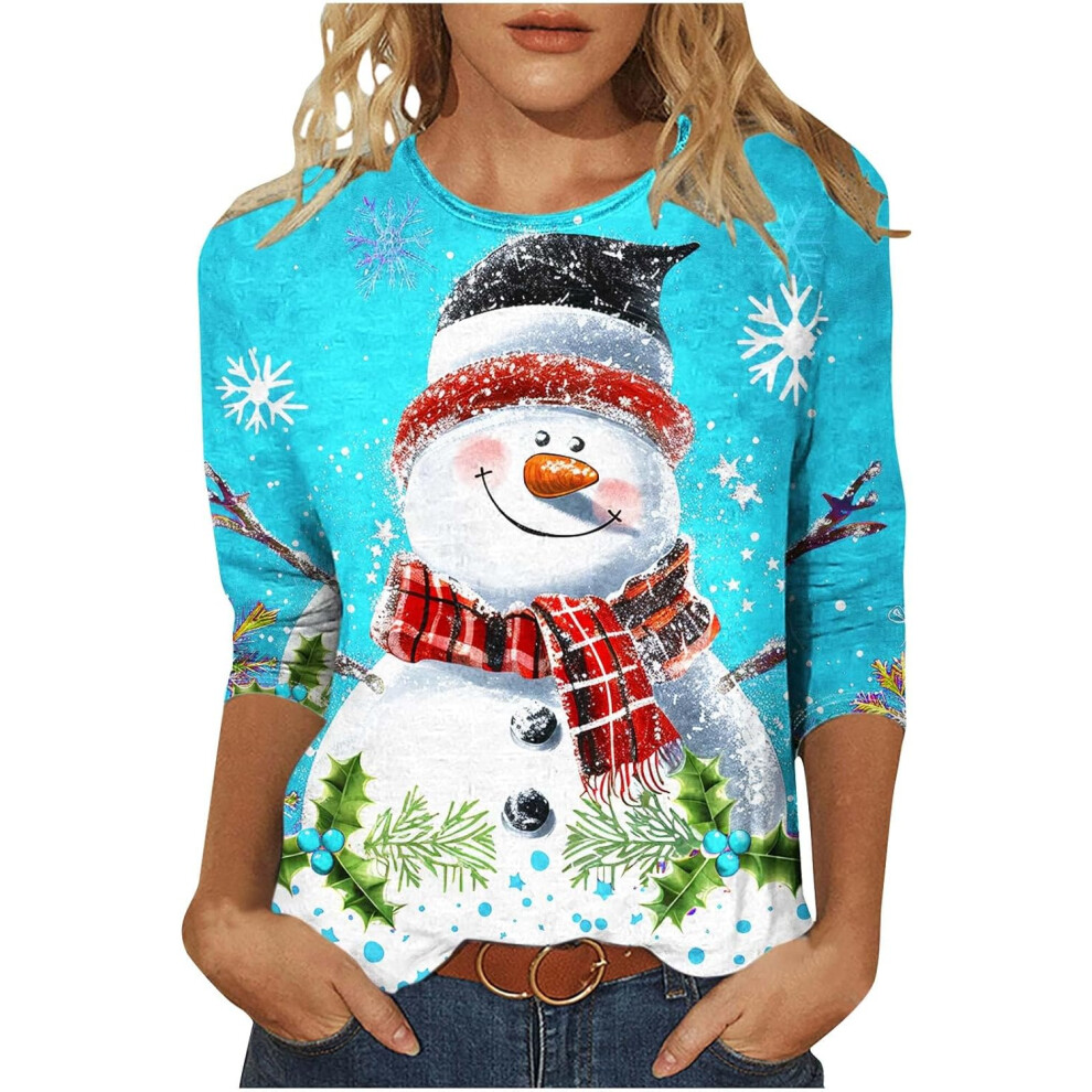 (L, 001 Sky Blue) Christmas Sweatshirts for Womens Christmas Jumpers Ladies Tops Novelty Funny Graphic Tees Trendy 3/4 Sleeve Tops Crew Neck Pullover-image-OPC-PKF5CMS-NEW