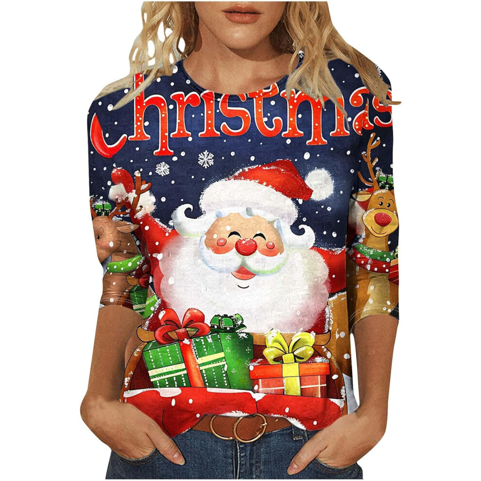 (S, 013 Red) Christmas Sweatshirts for Womens Christmas Jumpers Ladies Tops Novelty Funny Graphic Tees Trendy 3/4 Sleeve Tops Crew Neck Pullover Blous-image-OPC-PKF5CQB-NEW