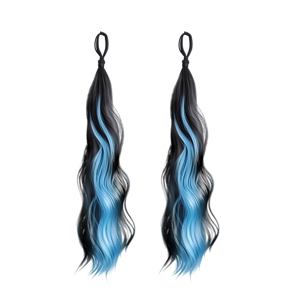 Hair Extensions Ponytail Extensions 22 Inch Synthetic Wave Braided Thick Rainbow Highlights Accessories for Women Blue