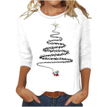 (S, 015 White) Christmas Jumpers for Womens UK Christmas Ladies Tops Xmas Tree Red Wine Glasses Printed Tshirts Round Neck 3/4 Sleeve Shirts Tops Xmas Sweatshirt Hol