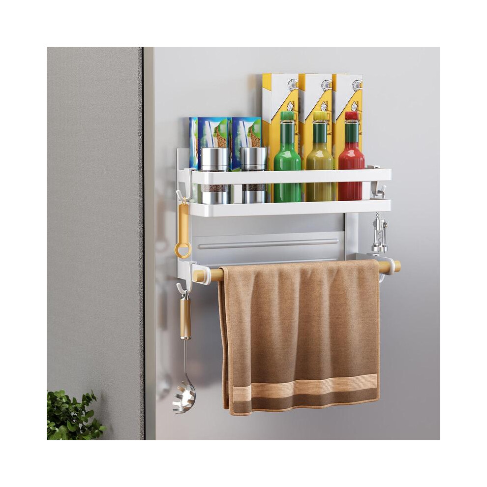 (White, 2 Tier) Refrigerator Magnetic Rack, Magnetic Spice Rack with Hooks, Metal Fridge Spice Rack Organizer for Kitchen, Birthday Gift, Summer for G-image-OPC-PKF5RYR-NEW