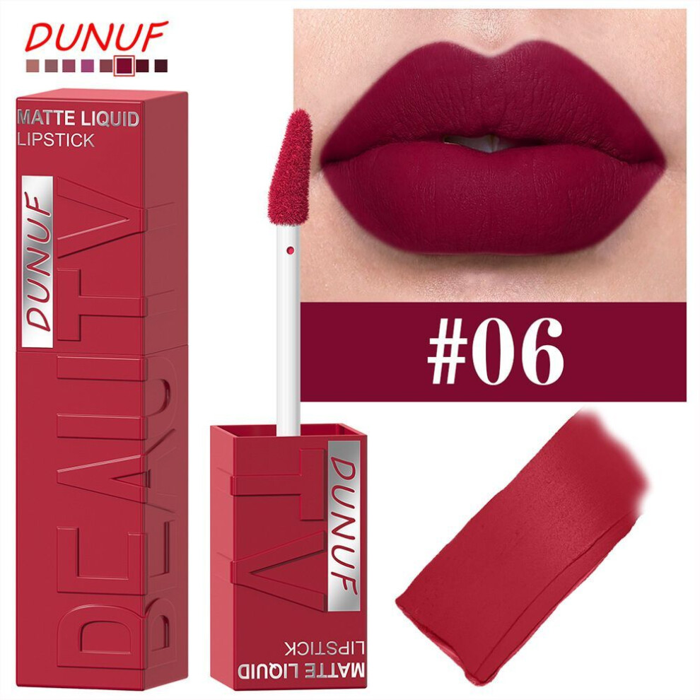 (Type#6) Dunuf 8-color Square Tube Lip Gloss Matte Velvet Matte Smooth Lip Glaze Not Easy-image-OPC-PKF5T5W-NEW