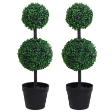 (Same as image, Standard) Outsunny Set of 2 Artificial Boxwood Ball Topiary Trees Potted Decorative Plant Outdoor and Indoor Décor (67cm)