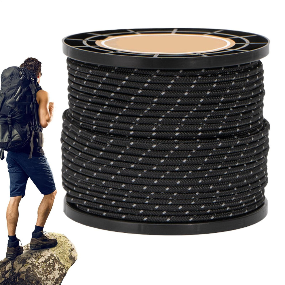 Reflective Tent Rope 164 Feet - Durable 4Mm Utility Cable For Camping, Fishing, Hammock Setup, Black 9016109777003