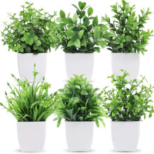 (White, 7.08inch/18cm 6 Counts) Artificial Potted Plant for Room Decor (6 Counts), Faux Potted Plant, Simulated Decorative Plant Ornaments, Decorative Plant for Home &