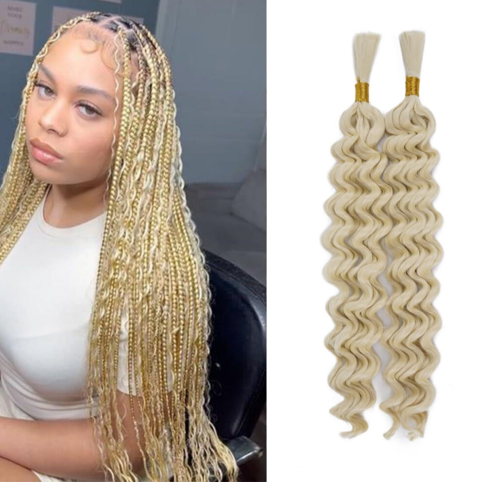 Unisex Deep Wave Bulk Hair For Braiding 22 Inch Brazilian Virgin Curly Extensions Wavy No Weft 613# Pack Of 2