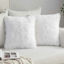 Set of 2 Soft Faux Fur Throw Pillow Covers Set Decorative Throw Pillow Case for Sofa Bedroom 16 X 16 Inch 40 X 40 Cm White
