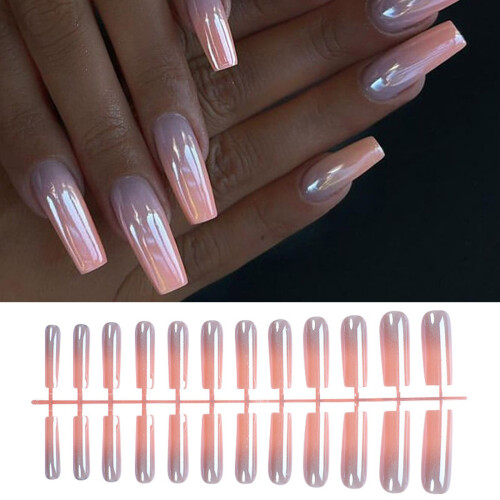 24Pcs Press On Nail Set Long Square French Gradient Stick on 1