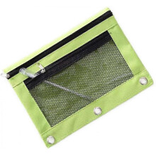 Double Zipper 2 Pocket Pencil Bag, Transparent Mesh File Pouch Case, Zip Binder Pencil Bags Pencil Cases with Rivet Enforced Hole 3 Ring (Green)