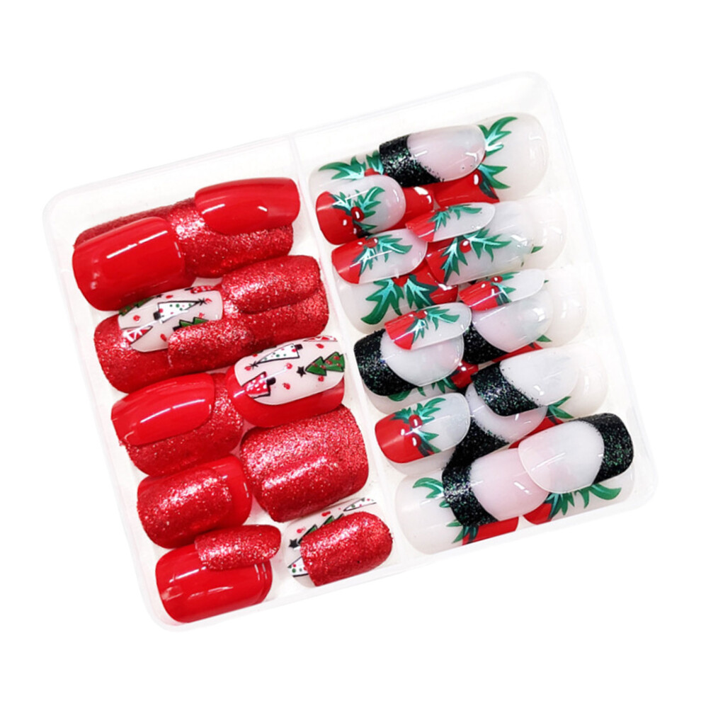 48 Pcs Lovely Cherries False Nails Christmas Full Cover Stick on