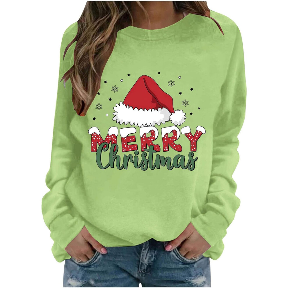 (L, 002* Green) Christmas Jumpers for Women UK Merry Christmas Sweatshirts Long Sleeve Xmas Tops Red Wine Glasses Graphic Crewneck Casual Shirts Funny-image-OPC-PKF62DZ-NEW
