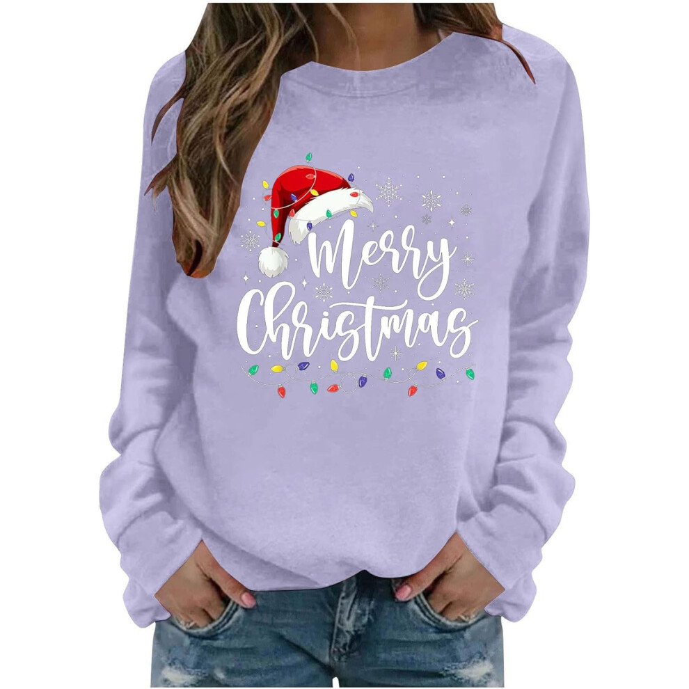 (XL, 001* Purple) Christmas Jumpers for Women UK Merry Christmas Sweatshirts Long Sleeve Xmas Tops Red Wine Glasses Graphic Crewneck Casual Shirts Fun-image-OPC-PKF62K2-NEW