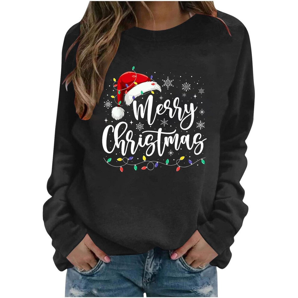 (XXL, 001* Black) Christmas Jumpers for Women UK Merry Christmas Sweatshirts Long Sleeve Xmas Tops Red Wine Glasses Graphic Crewneck Casual Shirts Fun-image-OPC-PKF62M9-NEW