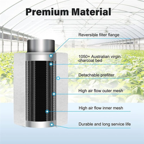 Filtro de carbono de ar de 4 polegadas com controle de odor, reversível, para salas de cultivo 1