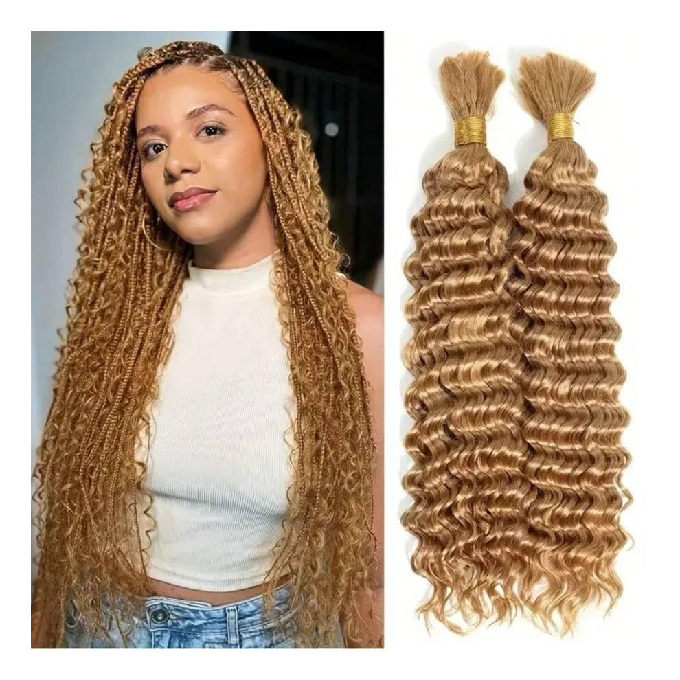 Unisex Human Braiding Hair Deep Wave 22 Inch Brazilian 100% Unprocessed Virgin Wet And Wavy Extensions (27#, 100G) For Boho Braids